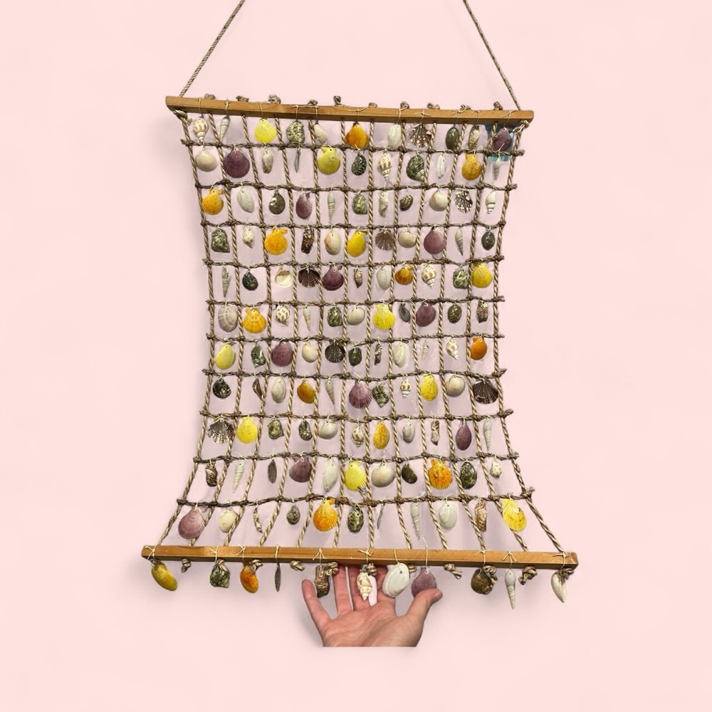 Stunning handmade shell rope wood nautical beach wall hanging coastal decor